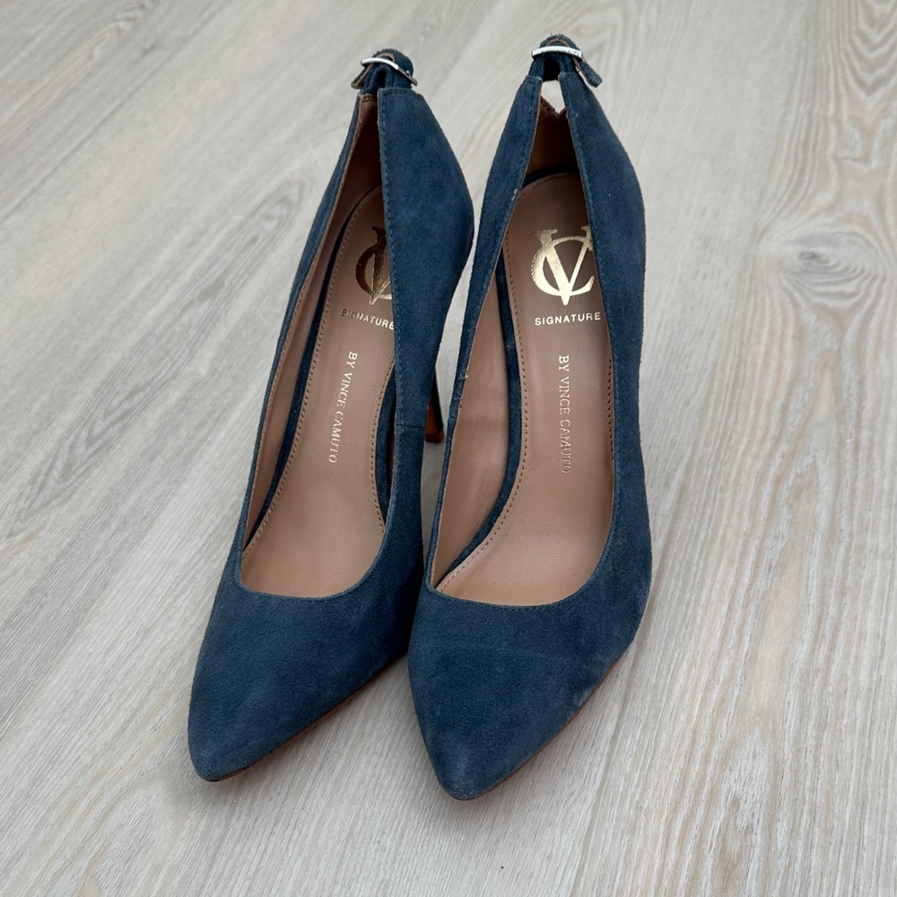 Vince Camuto Navy Suede Pointed-Toe Pumps